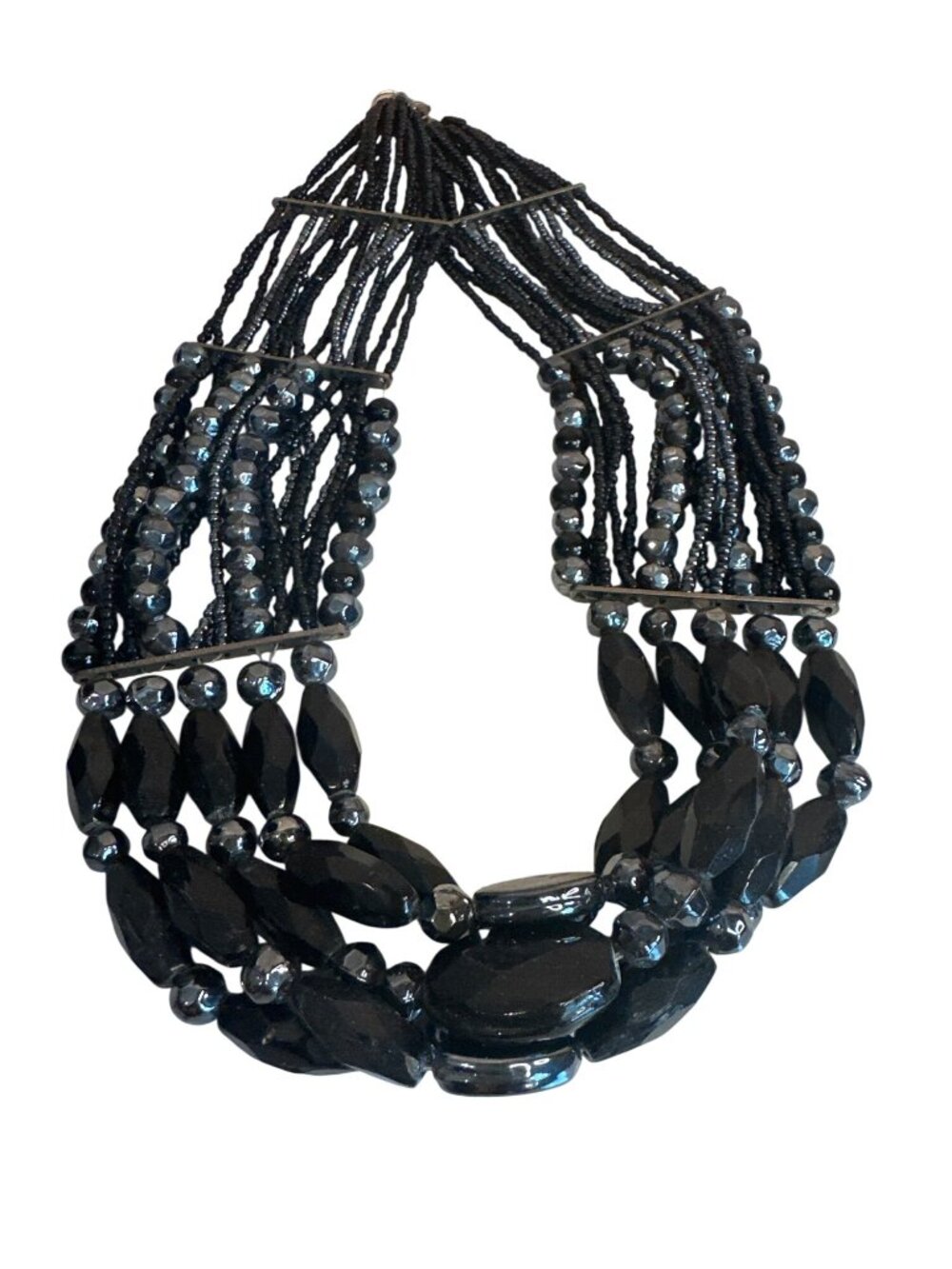 Statement Necklace Black Multi-Strand Beaded Faceted Beads Lobster Clasp Career